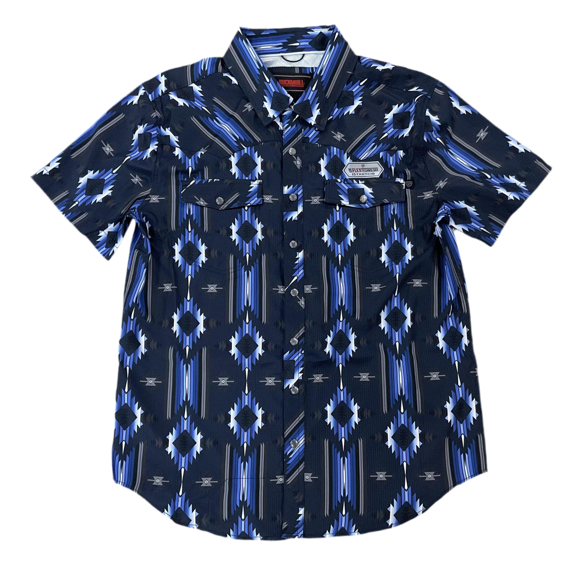 MEN’S ROCK & ROLL TEK NAVY AZTEC PRINT SHORT SLEEVE SHIRT |BMN3S05949