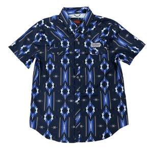 MEN’S ROCK & ROLL TEK NAVY AZTEC PRINT SHORT SLEEVE SHIRT |BMN3S05949