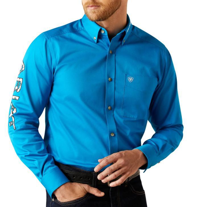 Ariat Men's Team Logo Twill Fitted Blue Shirt |10058793
