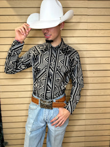 Men’s long sleeve Aztec woven snap black shirt | BMN2S02166