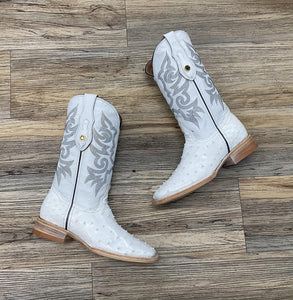 ‘’JETT’’ SNOW WHITE FULL QUILL OSTRICH MENS BOOTS|