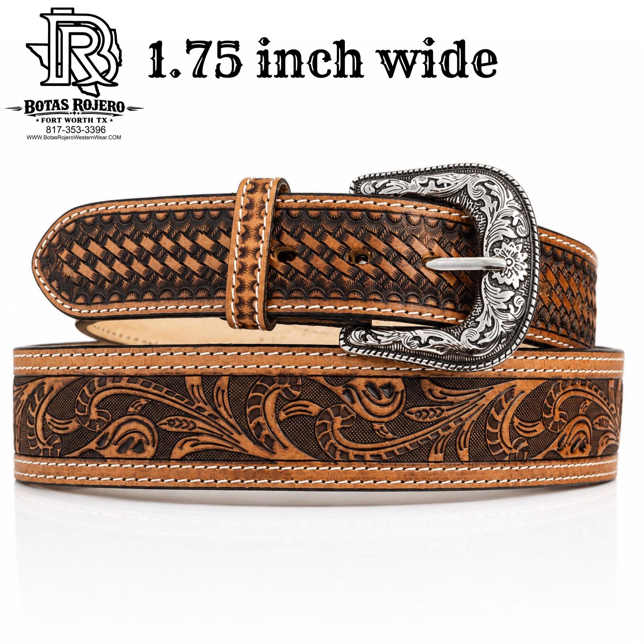 BRYAN'' | 1.75 INCH MEN WESTERN BELT BROWN TOOLED LEATHER BY IRON