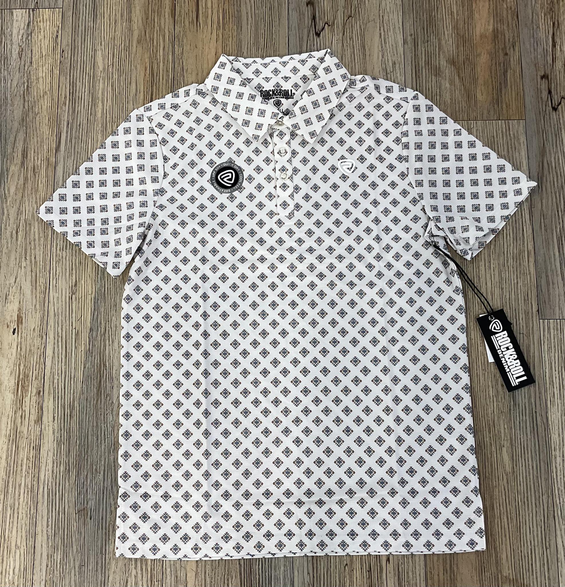 MEN’S ROCK & ROLL NATURAL  MINI AZTEC PRINTED POLO |BM51T06618