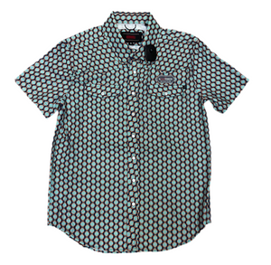 ‘’CESAR’’ MEN’S ROCK & ROLL TEAL MINI AZTEC TEK SNAP SHORT SLEEVE SHIRT |BMN3S06421