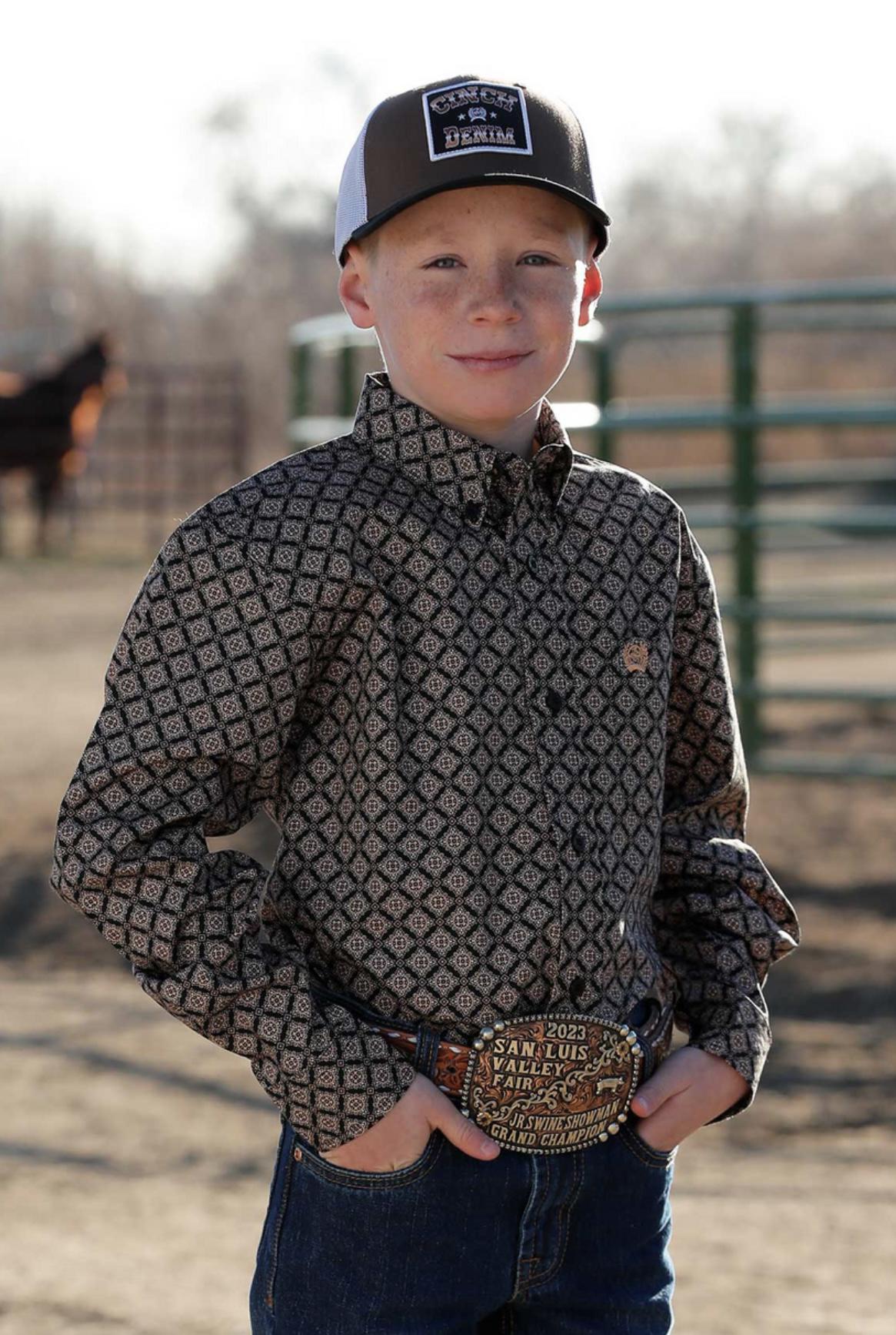 BOYS LONG SLEEVE BUTTON UP CINCH SHIRT (MTW7060360)