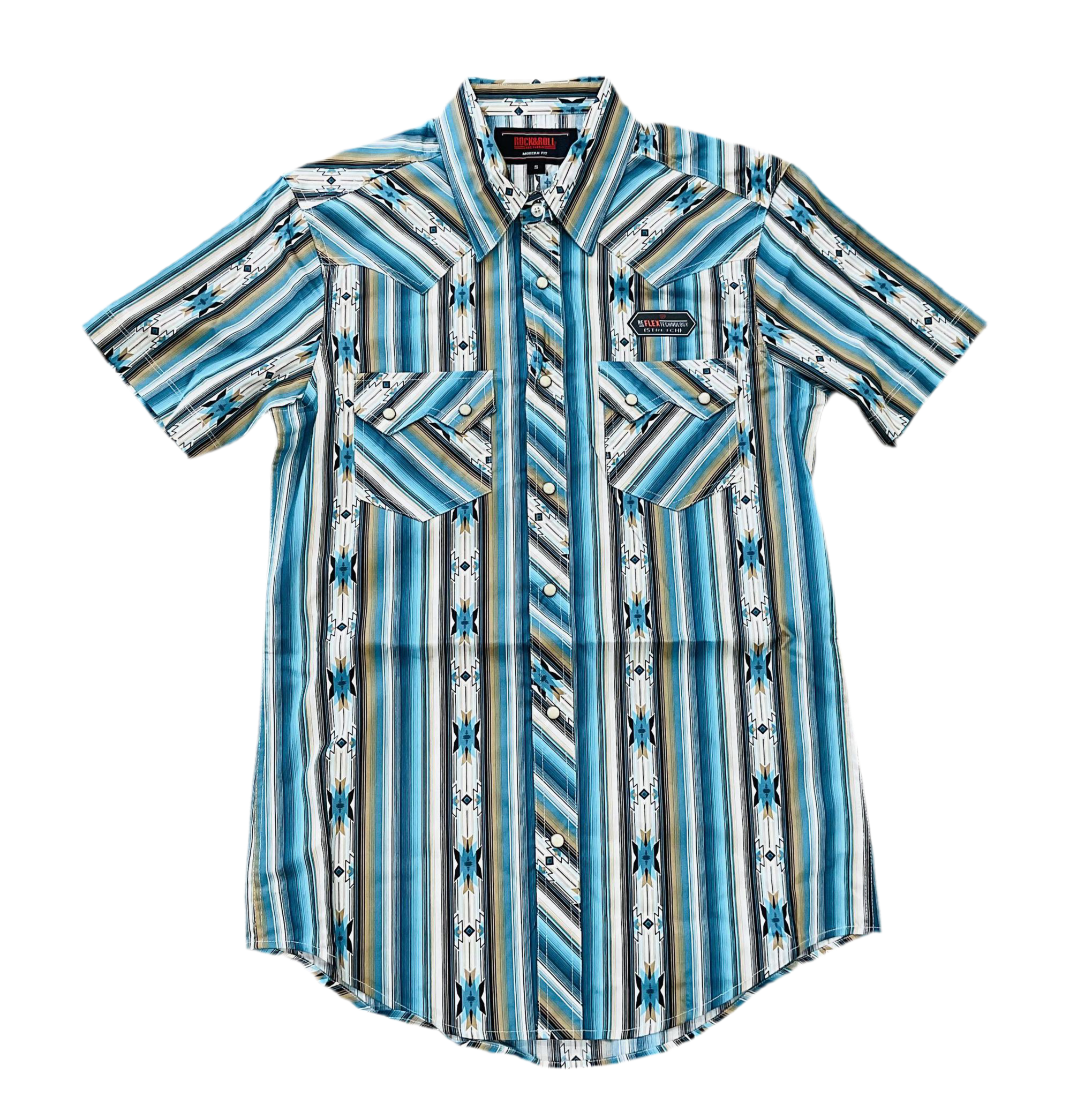 MEN’S ROCK & ROLL BRIGHT TURQUOISE AZTEC PRINT SHORT SLEEVE SHIRT | BMN3S05855