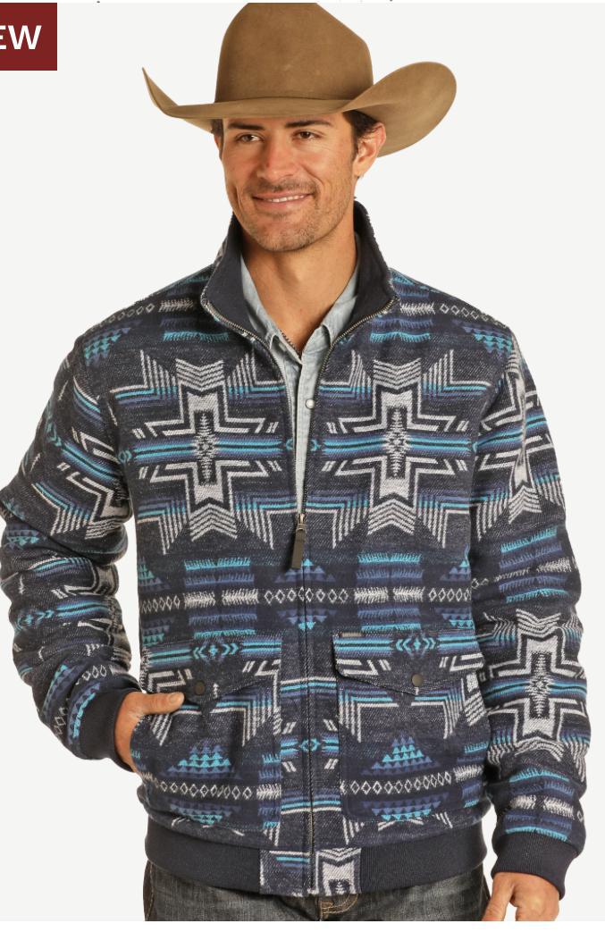 MENS ROCK & ROLL NAVY JACQUARD BOMBER JACKET |BM92C04333