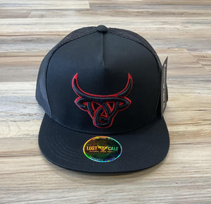 “ ALAN “ | MEN CAP BULL HEAD TORO BRAVO BLACK / RED LOST CALF