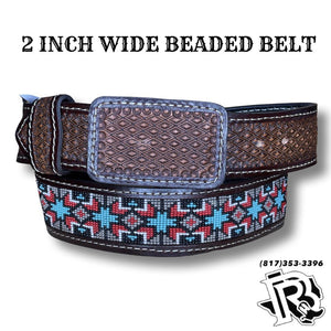 “ Andy “ | MEN WESTERN BELT BEADED TOOLED LEATHER BROWN