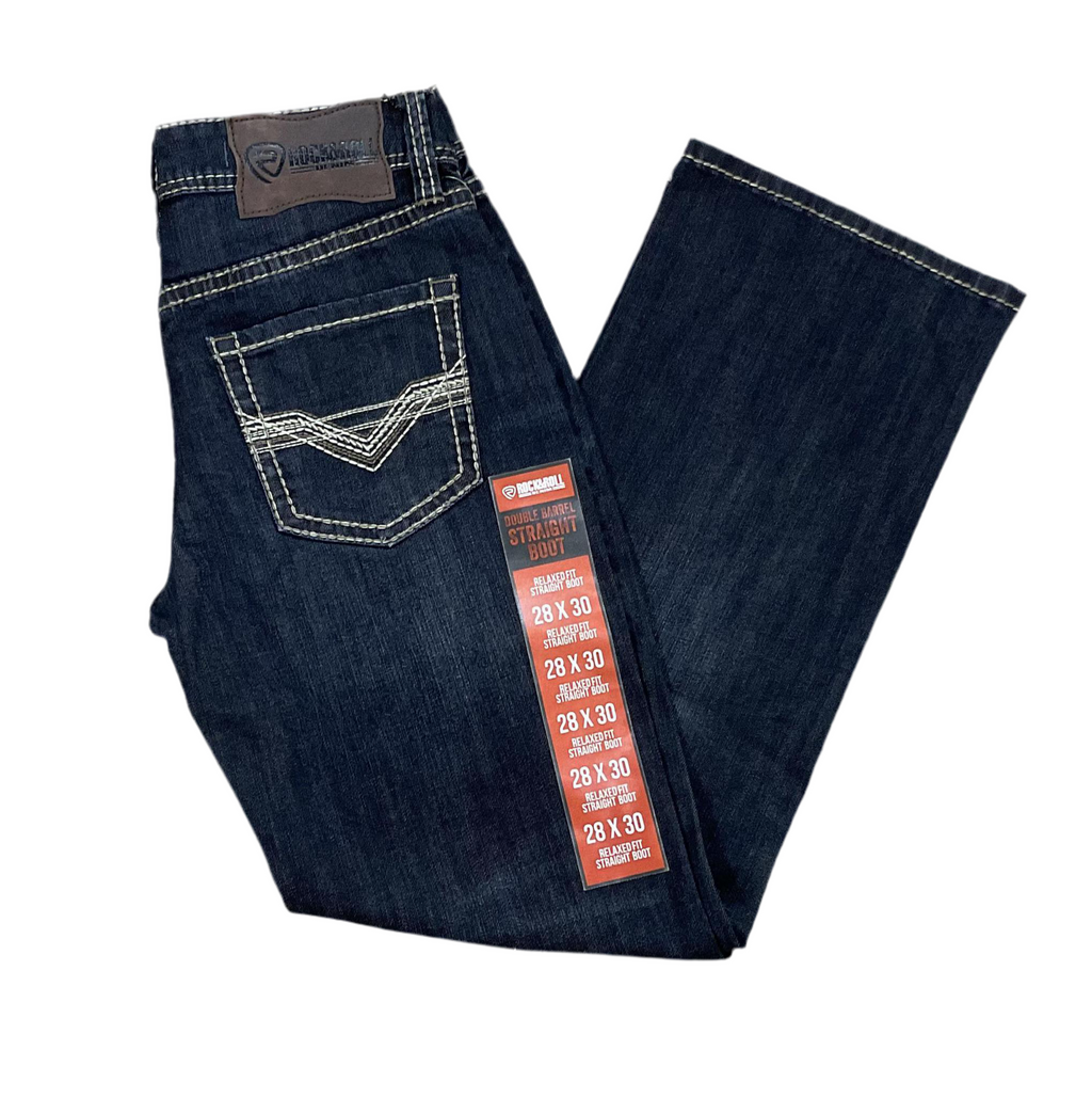 Mens Rock & Roll two tone straight dark wash jeans | BM0SD06124 red label