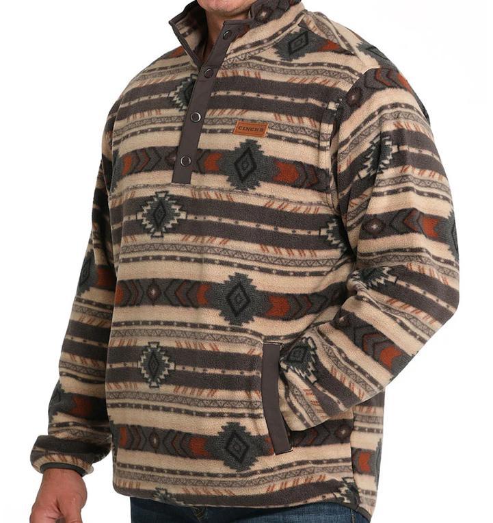 Cinch Men's Brown Aztec Fleece Pull Over Sweater |MWK1514027