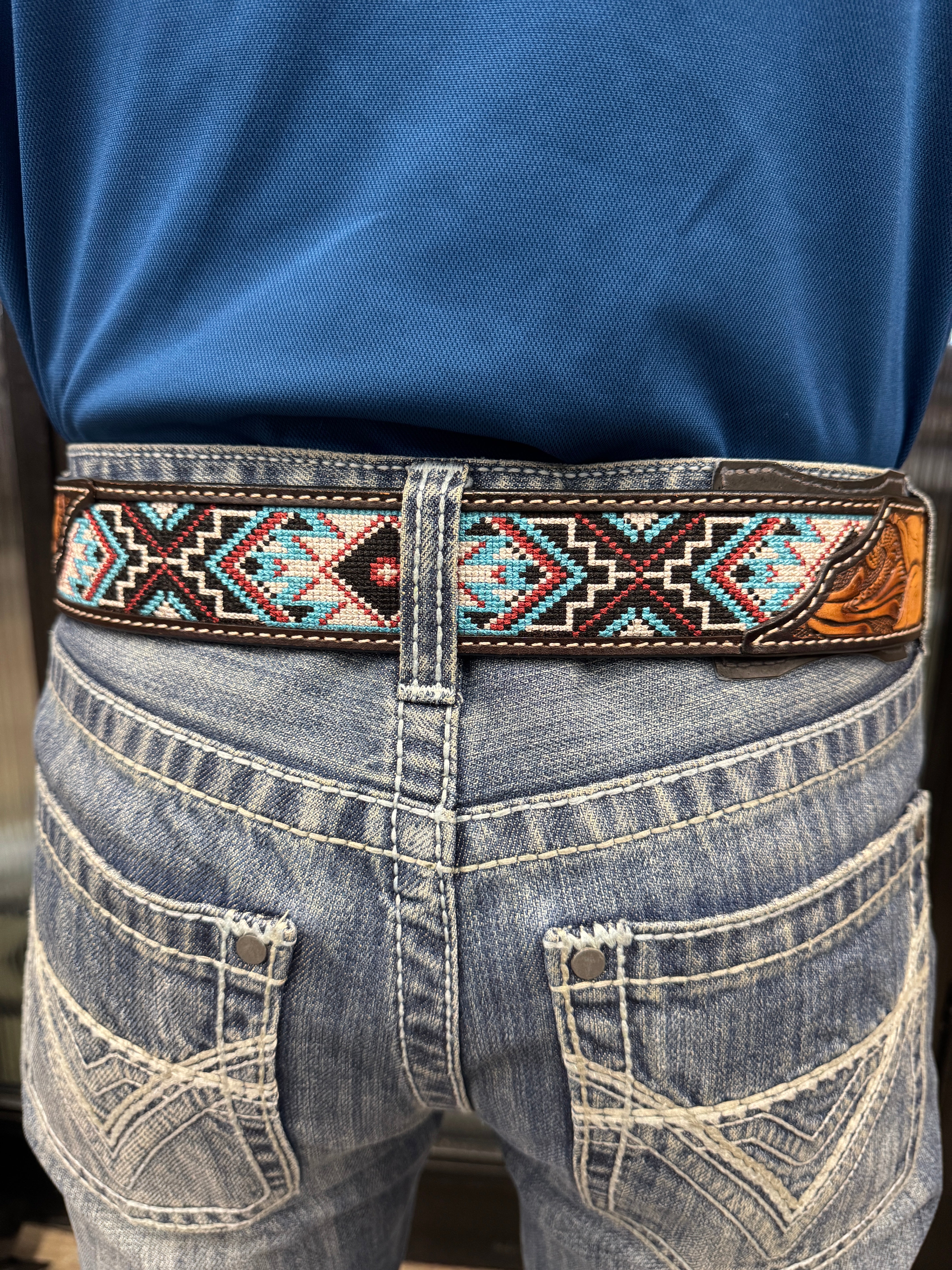 ‘’EDUARDO’’ Mens Floral Tooled Embroidered Belt |D100016997