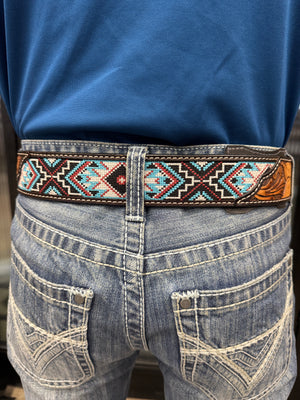 ‘’EDUARDO’’ Mens Floral Tooled Embroidered Belt |D100016997