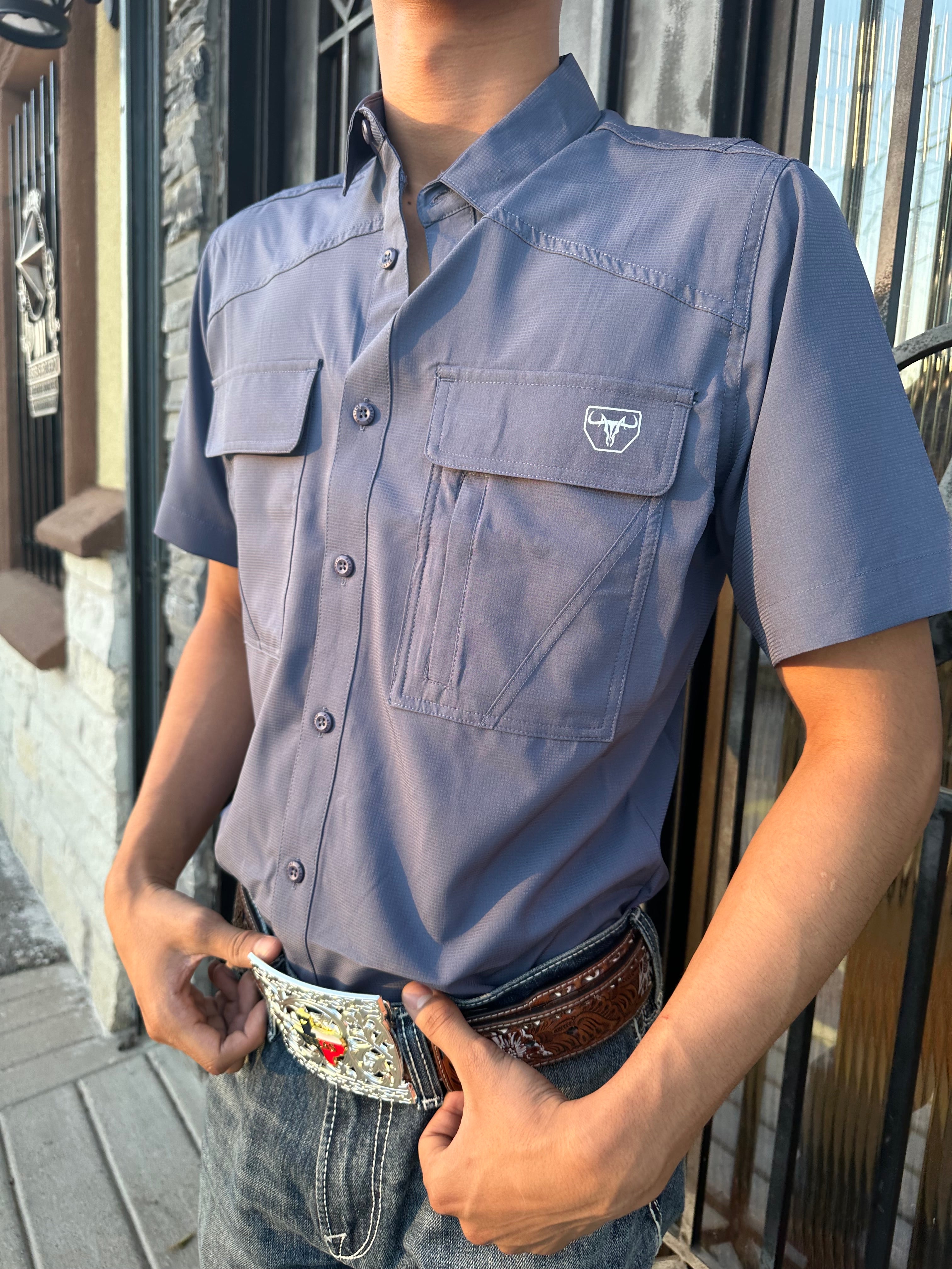‘’CESAR ‘’ MENS PLATINE PERFORMANCE BLUE SHIRT |PGS8787
