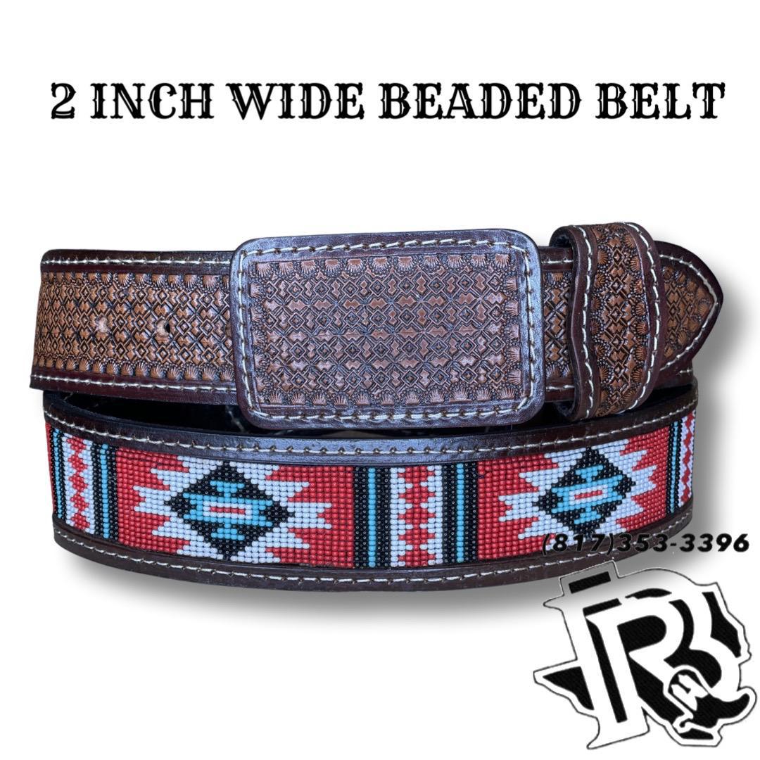 “ GIO  “ | MEN WESTERN BELT BEADED TOOLED LEATHER BROWN