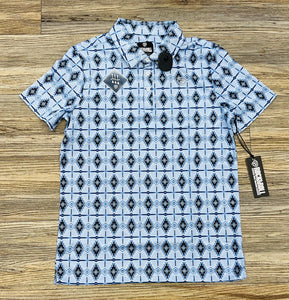 MEN’S ROCK & ROLL BABY BLUE AZTEC PRINTED POLO |BM51T05992