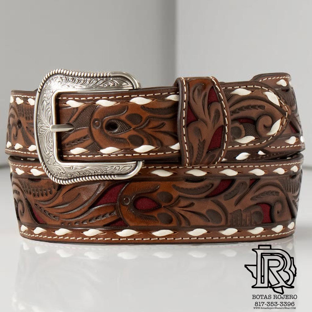 ‘’GAEL’’3D Western Belt Mens Scrolling Filigree Underlay Embossed |D100018409