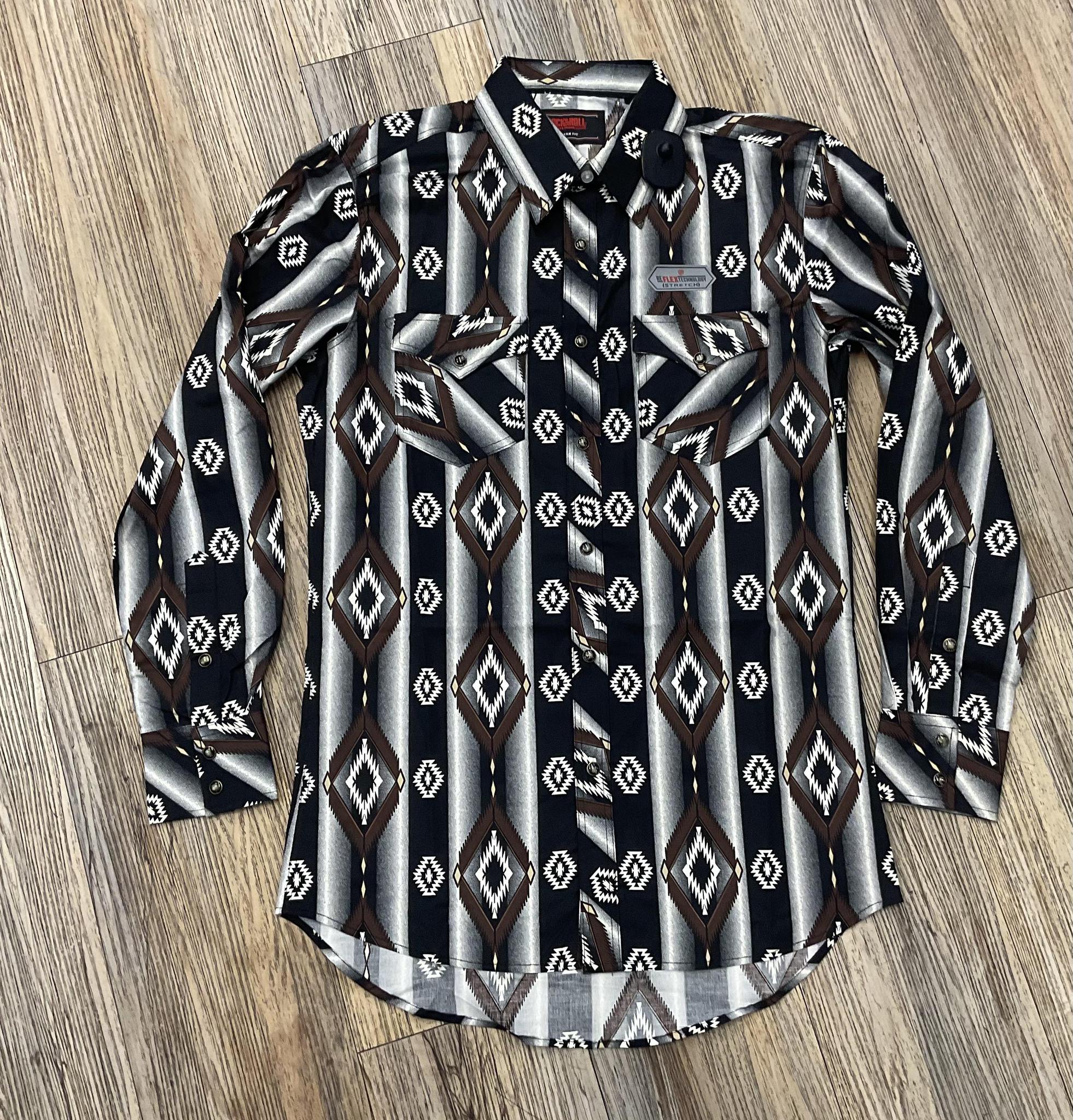 MENS ROCK & ROLL DARK BROWN SOUTHWESTERN LONG SLEEVE SHIRT | BMN2S05481