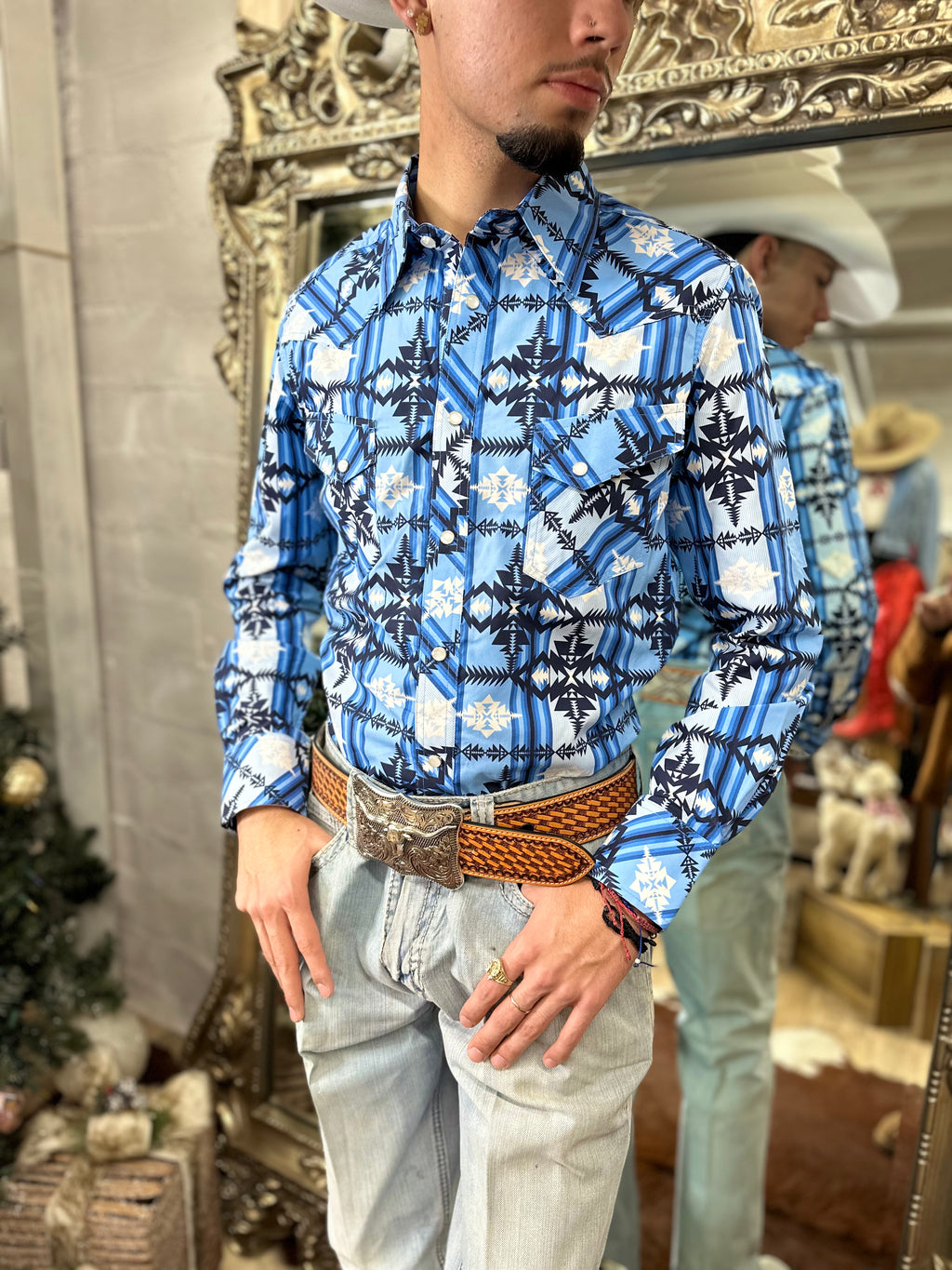 ROCK & ROLL  MENS AZTEC PRINT LONG SLEEVE SNAP SHIRT | VMN2S02518