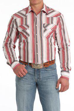 MEN'S MODERN FIT STRIPE SNAP FRONT WESTERN WHITE SHIRT |MTW1301079