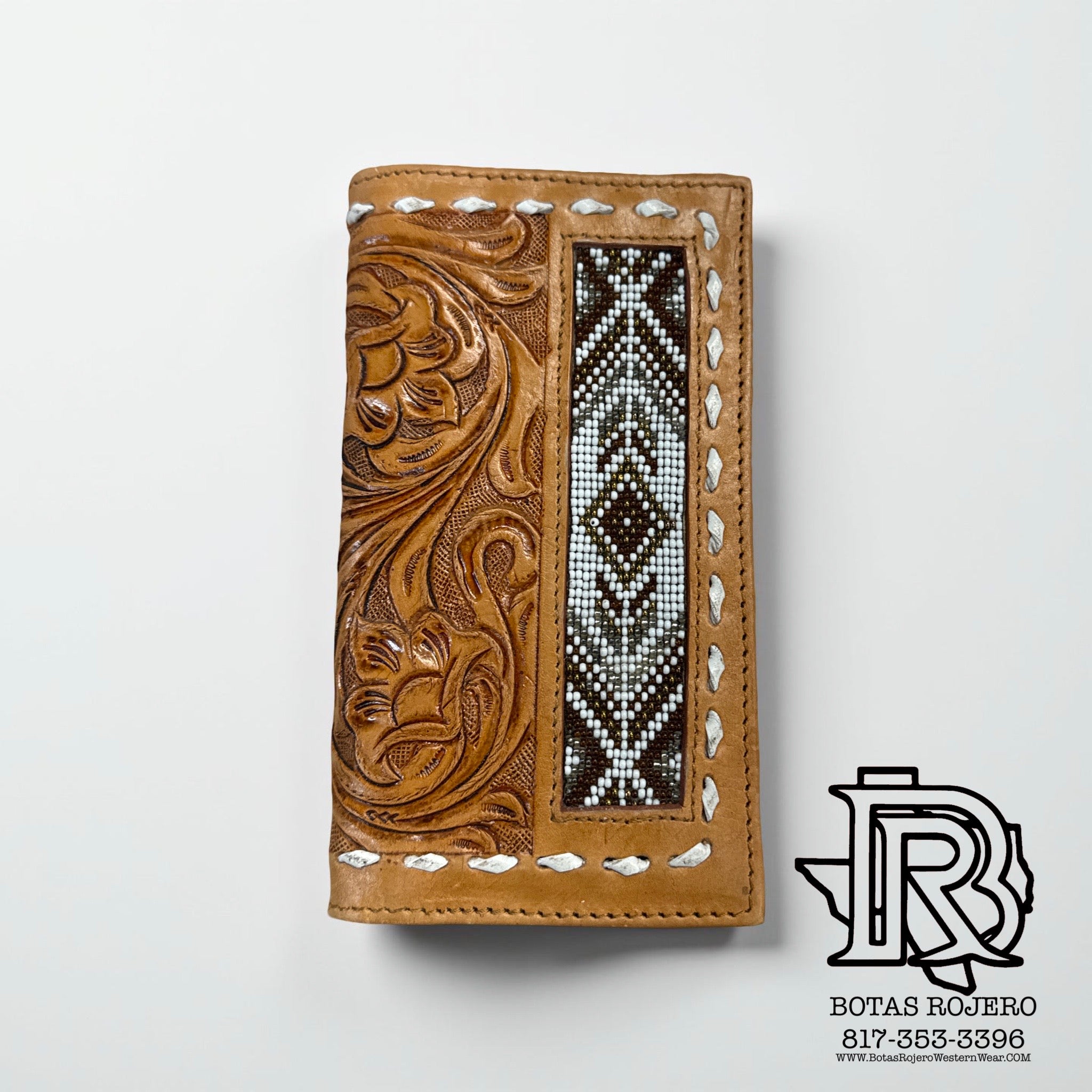 “ Damian  “ | MEN BI FOLD WESTERN TOOLED LEATHER WALLET BEADED