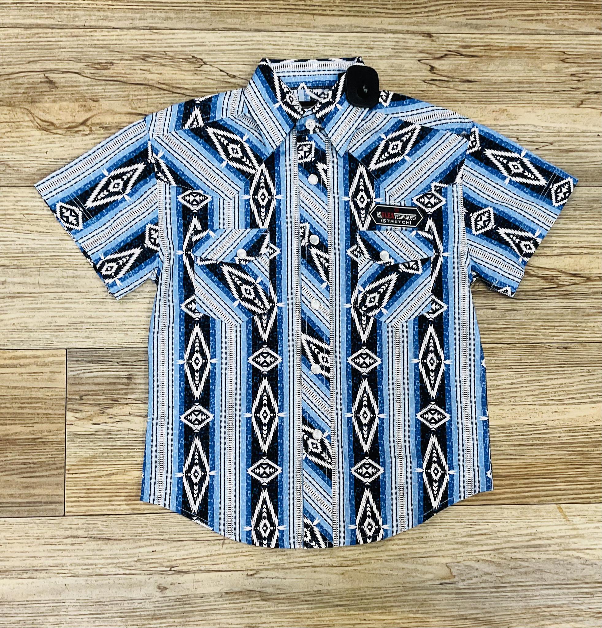BOY’S ROCK & ROLL BLUE AZTEC STRIPE PRINT SHORT SLEEVE SHIRT |BBN3S06491