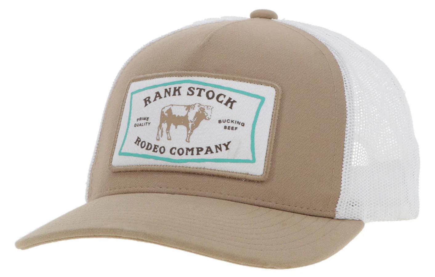 ‘’RYAN’’ MEN’S HOOEY RANK STOCK HOOEY TAN WHITE 5 PANEL TRUCKER CAP| 2454T-WHBK