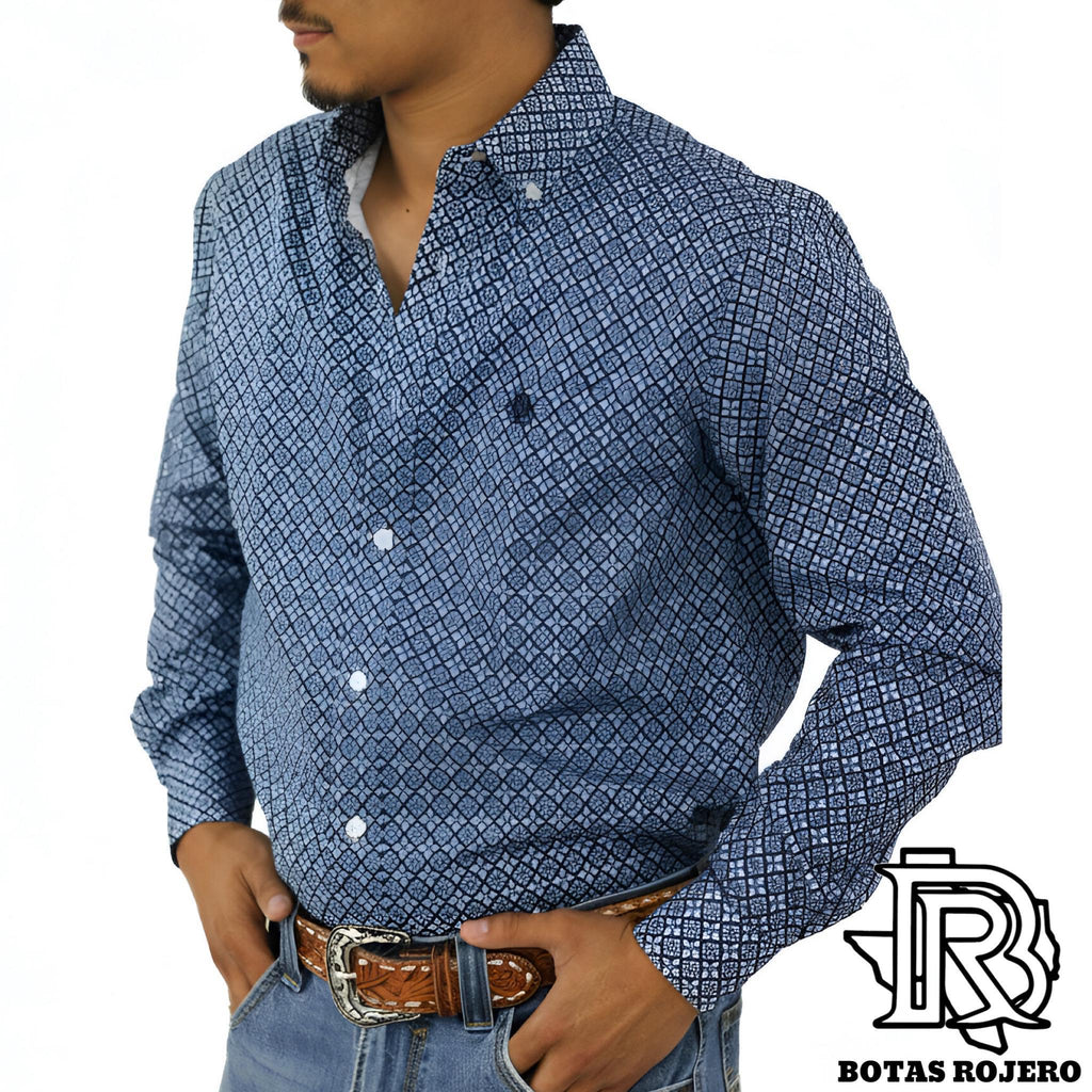 ‘’THE WYATT’’ MEN’S BLUE LONG SLEEVE WESTERN IRON SPUR SHIRT