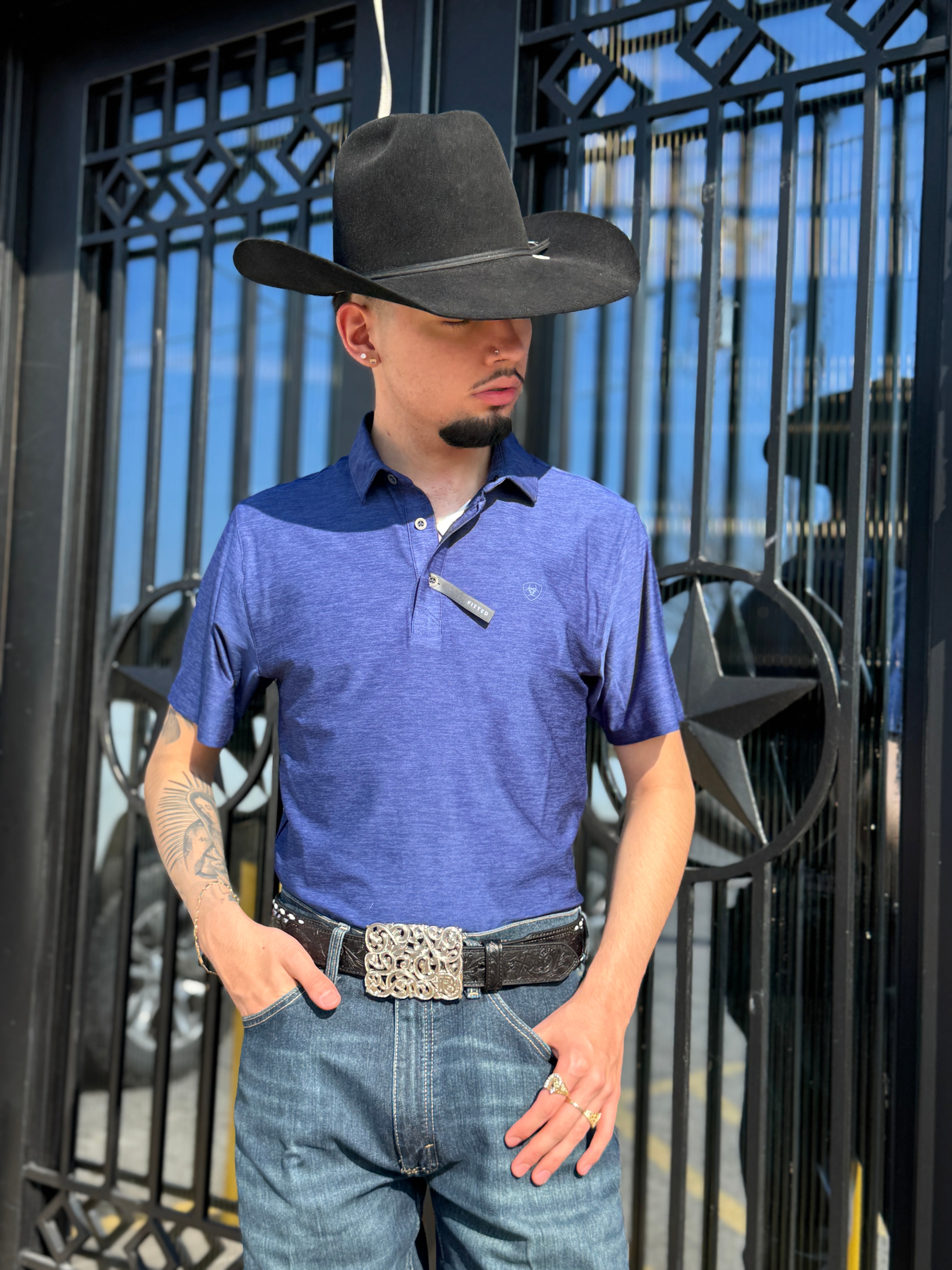 Mens Ariat TEK  charger fitted navy polo shirt | 10055181
