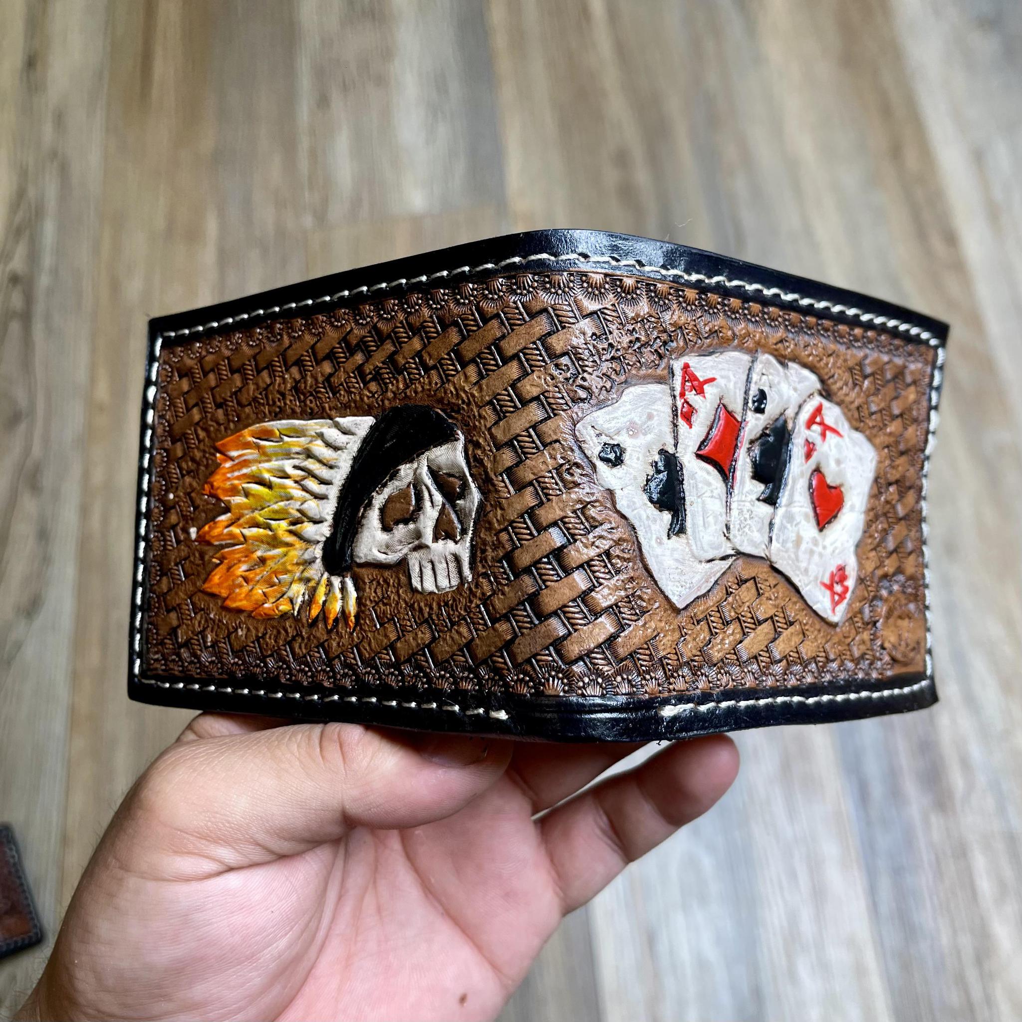 MEN WESTERN BI FOLD WALLET TOOLED LEATHER