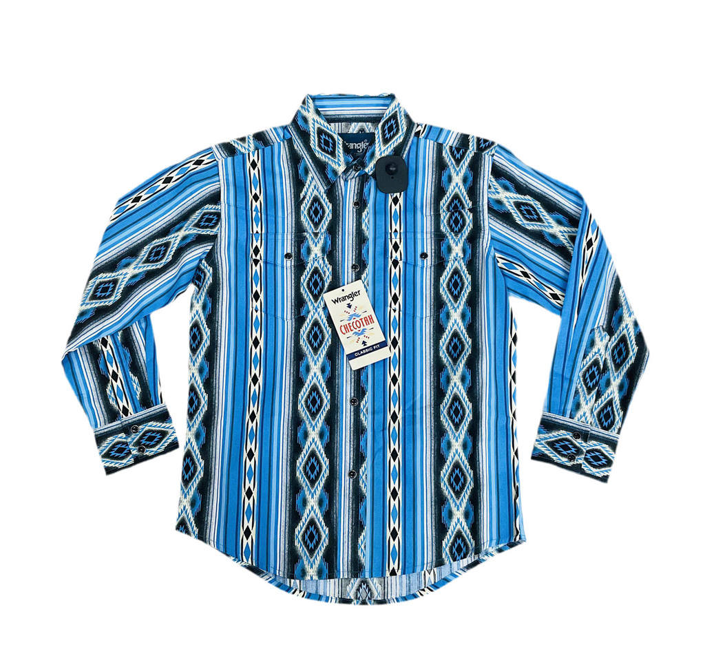 BOYS WRANGLER LONG SLEEVE BLUE AZTEC SHIRT | BC1285M