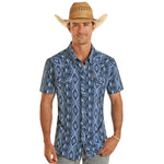 Mens Rock & Roll short sleeve aztec woven blue shirt | TMN3S04293