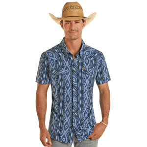 Men’s Panhandle short sleeve aztec woven blue shirt | TMN3S04293