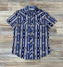 Load image into Gallery viewer, Mens Rock &amp; Roll short sleeve aztec woven blue shirt | TMN3S04294