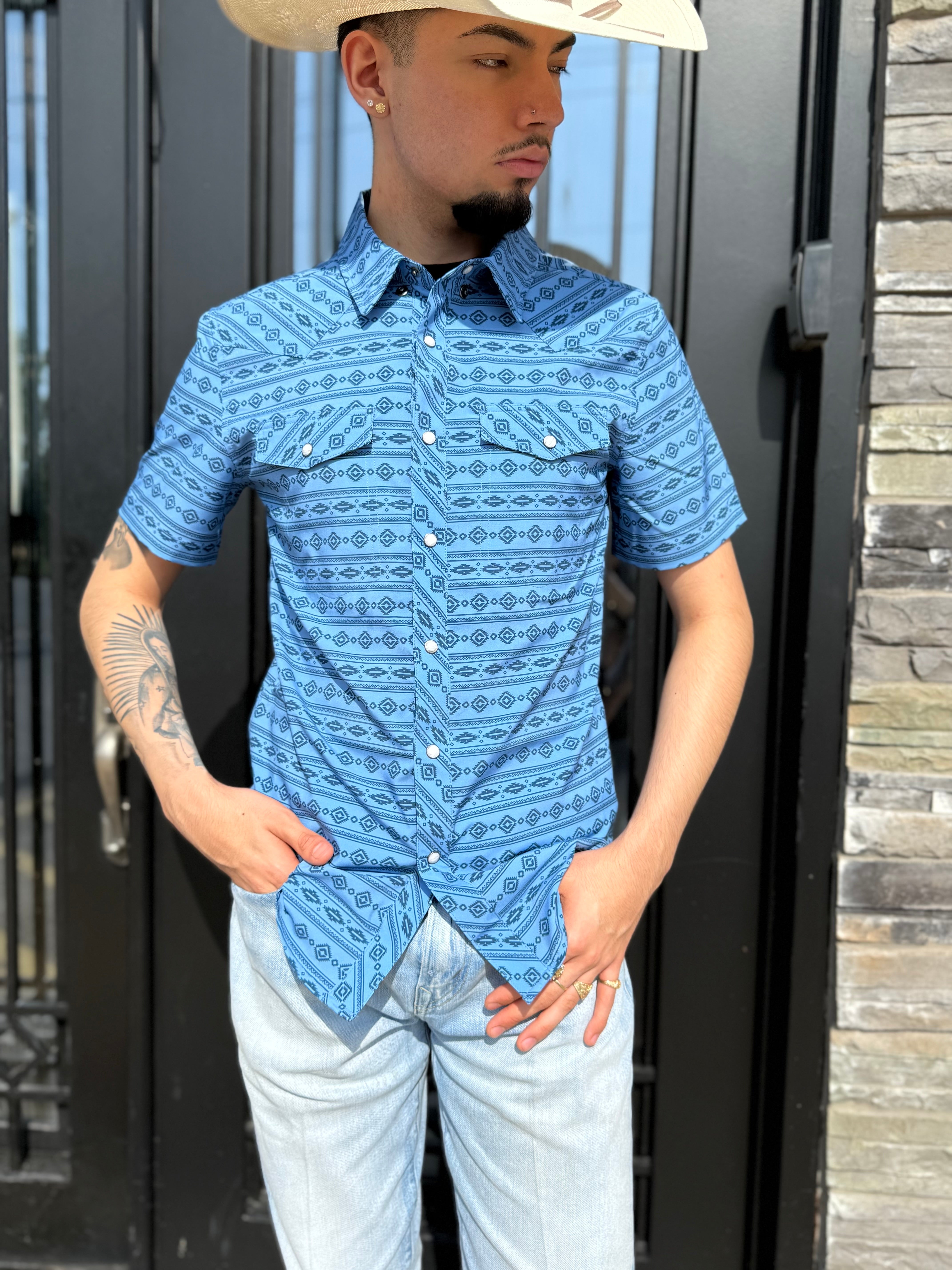 MEN’S PANHANDLE SHORT SLEEVE BLUE SHIRT | TMN3S05718