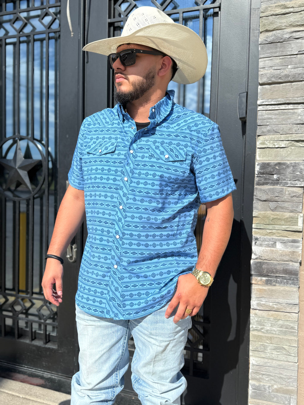 MEN’S PANHANDLE SHORT SLEEVE BLUE SHIRT | TMN3S05718