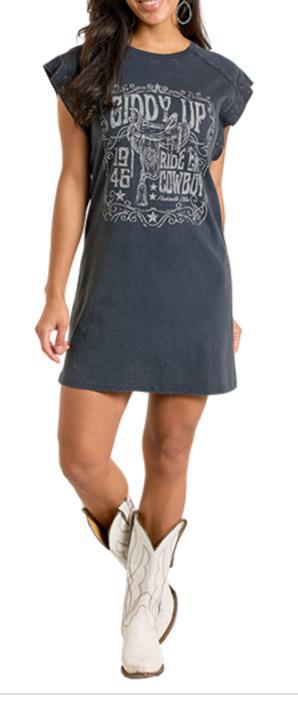 WOMEN’S ROCK & ROLL BLACK STUDDED CAP DRESS |LWD1R06371