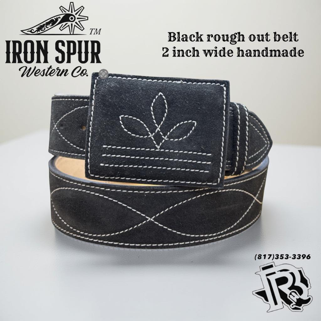 “ Banks “ | 2 INCH IRON SPUR ™️ MEN WESTERN BELT BOOT STITCH BLACK ROUGH OUT BELT
