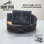 “ Banks “ | 2 INCH IRON SPUR ™️ MEN WESTERN BELT BOOT STITCH BLACK ROUGH OUT BELT