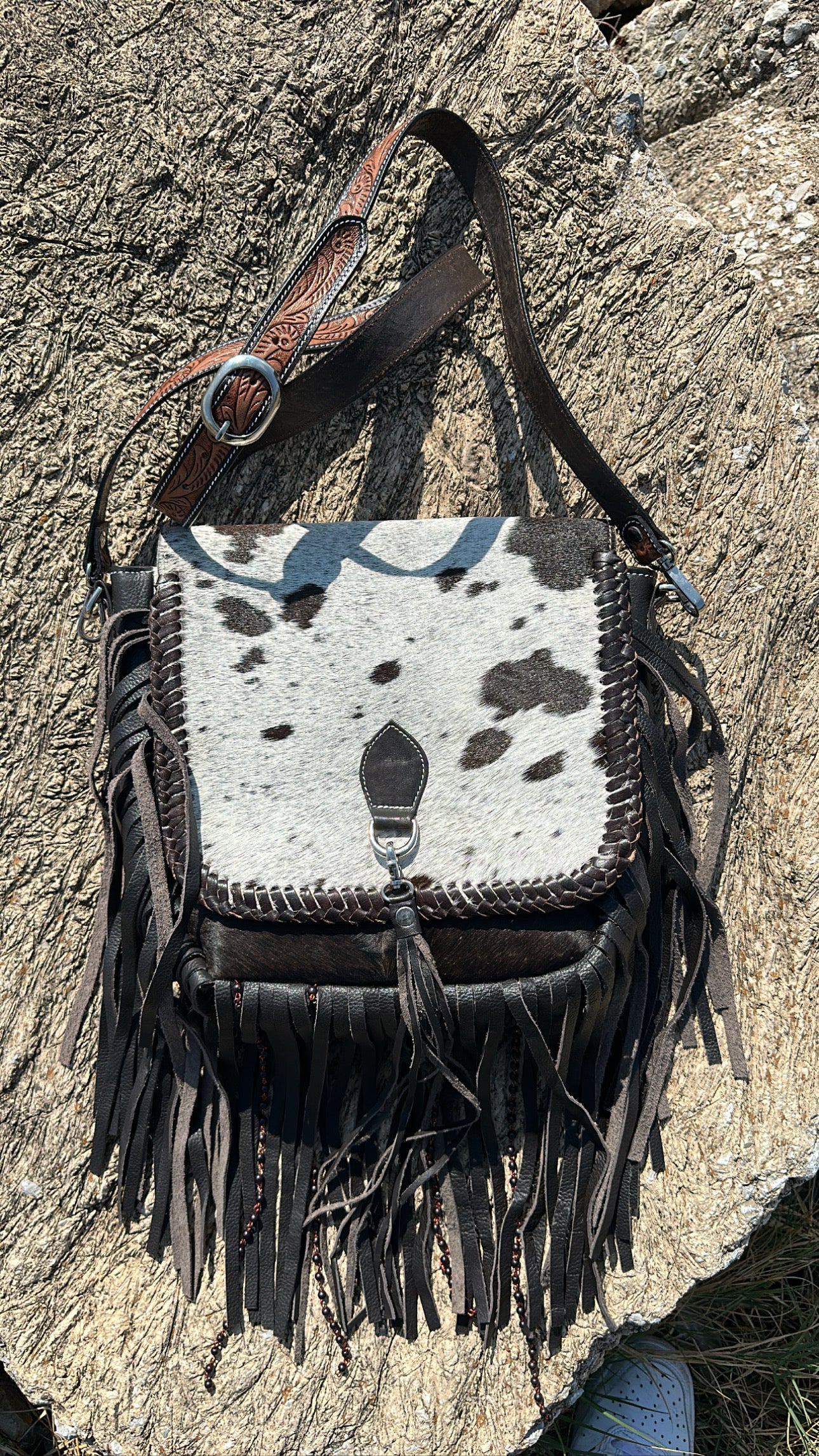 Cowhide crossbody purse hot sale