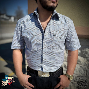 Mens Rock & Roll short sleeve snap blue shirt |RMN3S05668