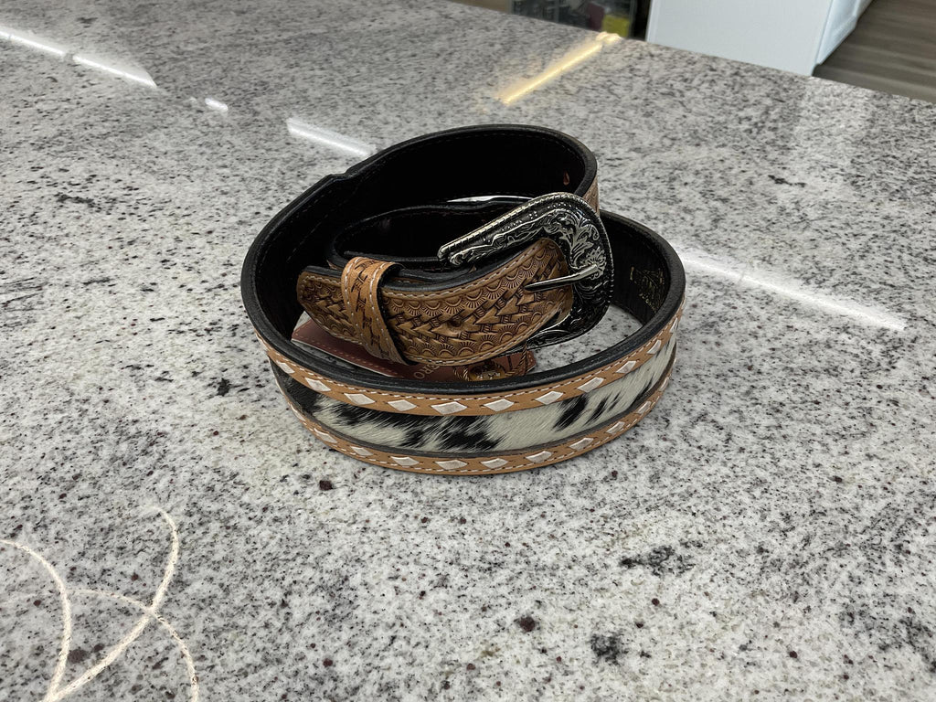 “LEO JR” | IRON SPUR BELT COWHIDE WITH BUCK STITCH