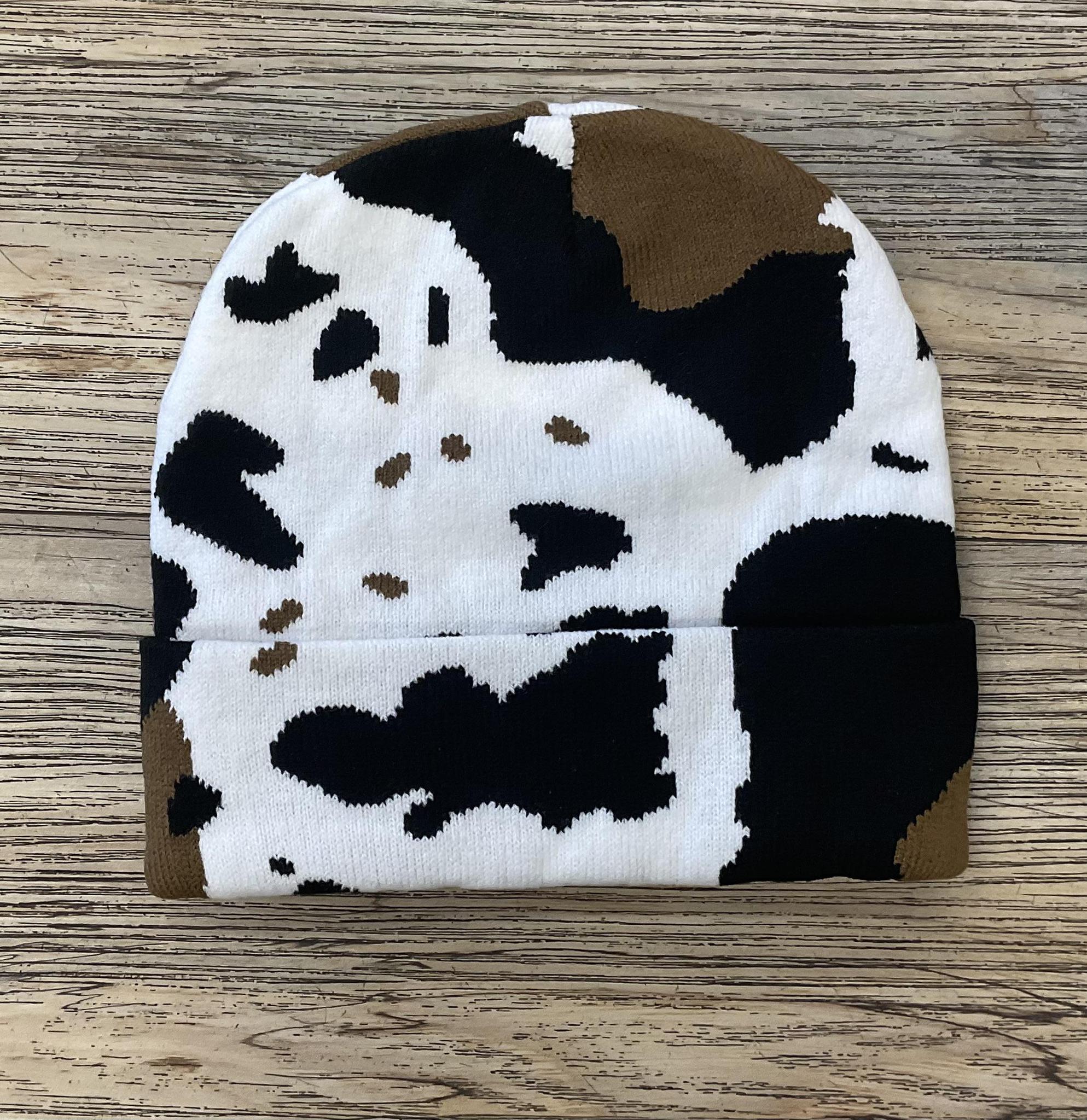 WOMENS COW PRINT BEANIES