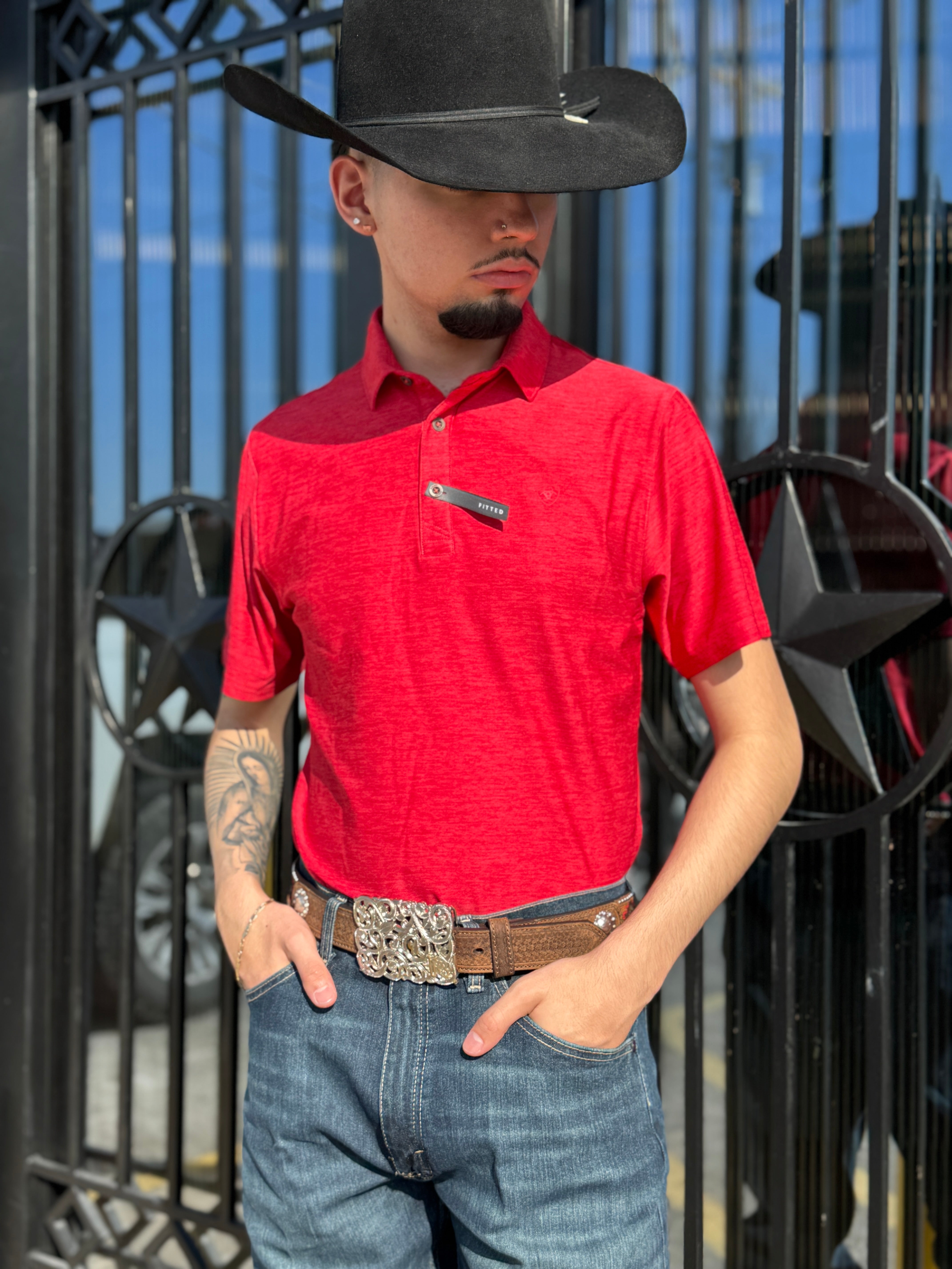 Mens Ariat charger 2.0 fitted haute red polo shirt | 10055234