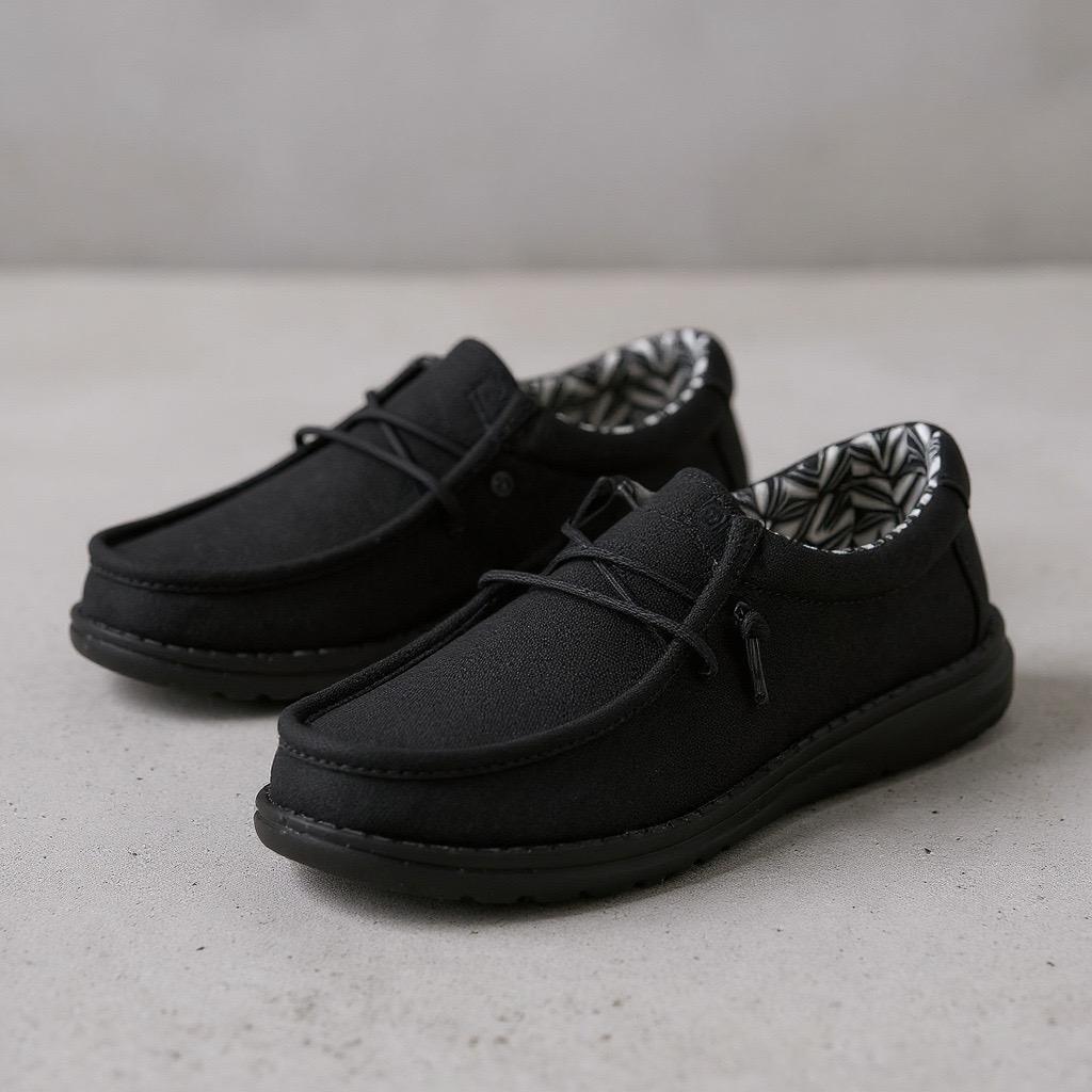 Hey Dude Boy's Wally Youth Stretch Canvas Black Slip On 41144