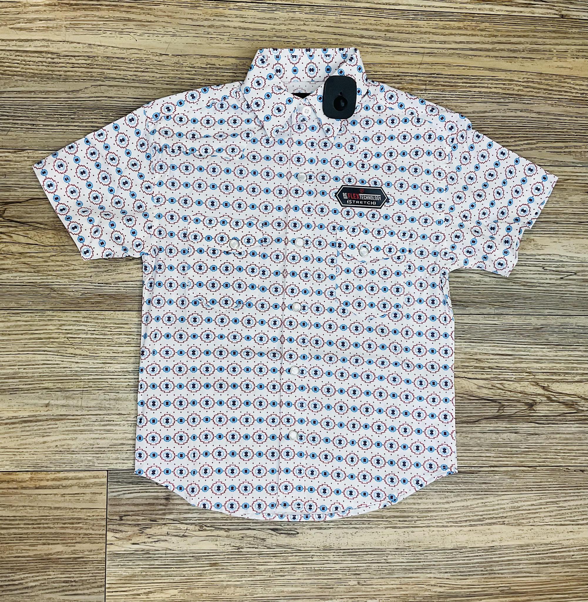 ‘’ERIK’’ BOY’S ROCK & ROLL WHITE AZTEC PRINT SHORT SLEEVE SHIRT |BBN3S06489