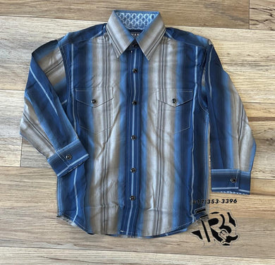 Panhandle boys long 2pkt stripe snap blue shirt | PBN2S02324