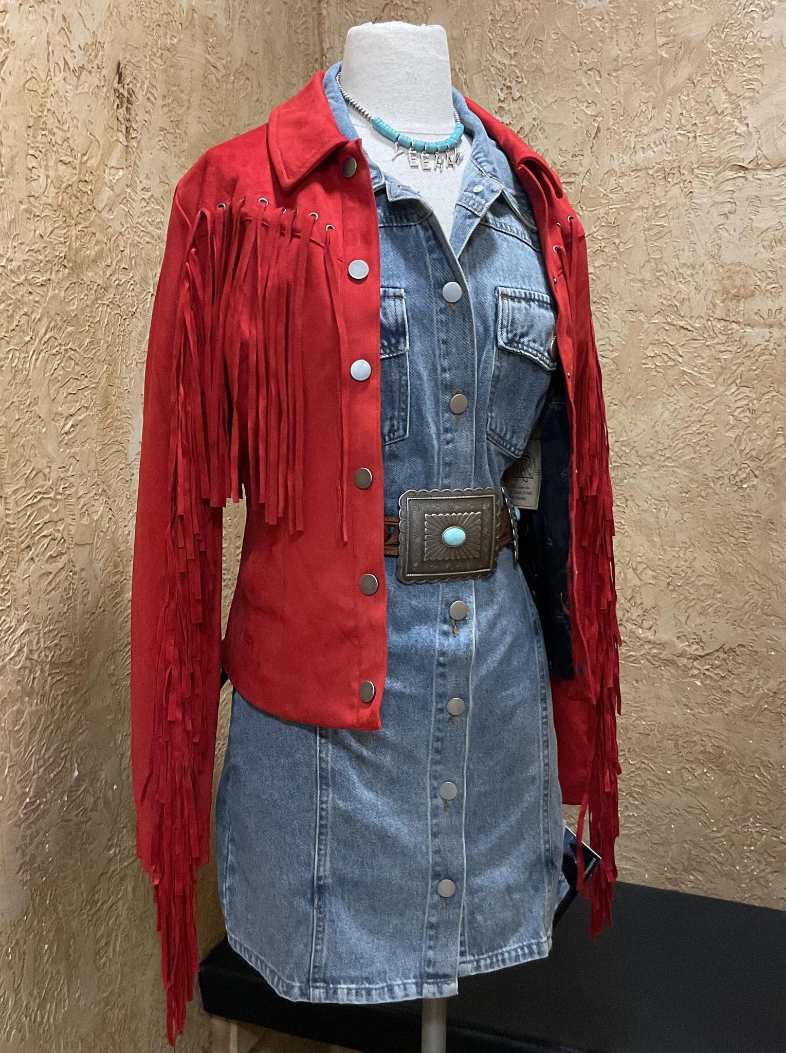 PANHANDLE SHORT SUEDE FRINGE RED COAT | DW92C03149
