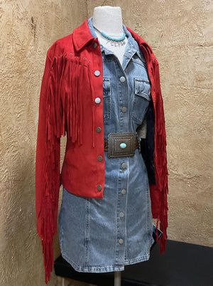 PANHANDLE SHORT SUEDE FRINGE RED COAT | DW92C03149
