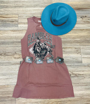WOMEN’S ROCK & ROLL BROWN GRAPHIC MUSCLE TEE DRESS |BWD0R06464